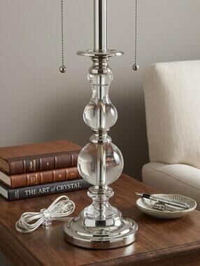 Clear Crystal Glass Ball Table Lamp Stacked Orb Chrome Glam Modern 24"